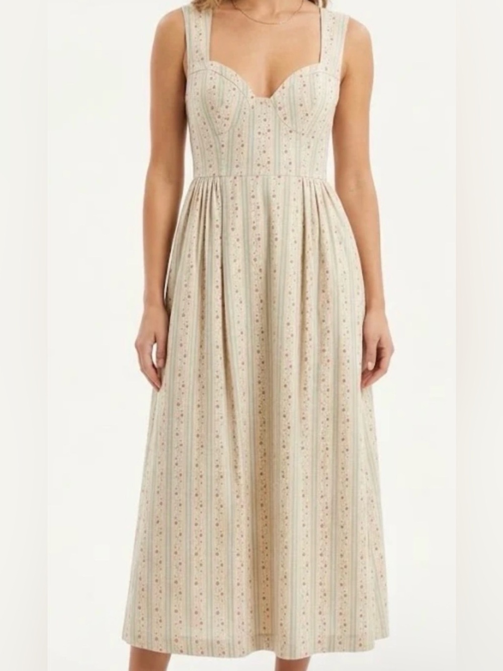 7 for All Mankind Sweetheart Neckline Corset Maxi Dress in Cream Floral Stripe